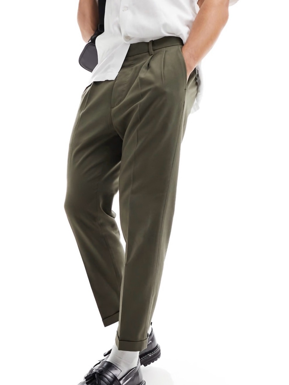 All Saints Olive Green Pleated Chinos
